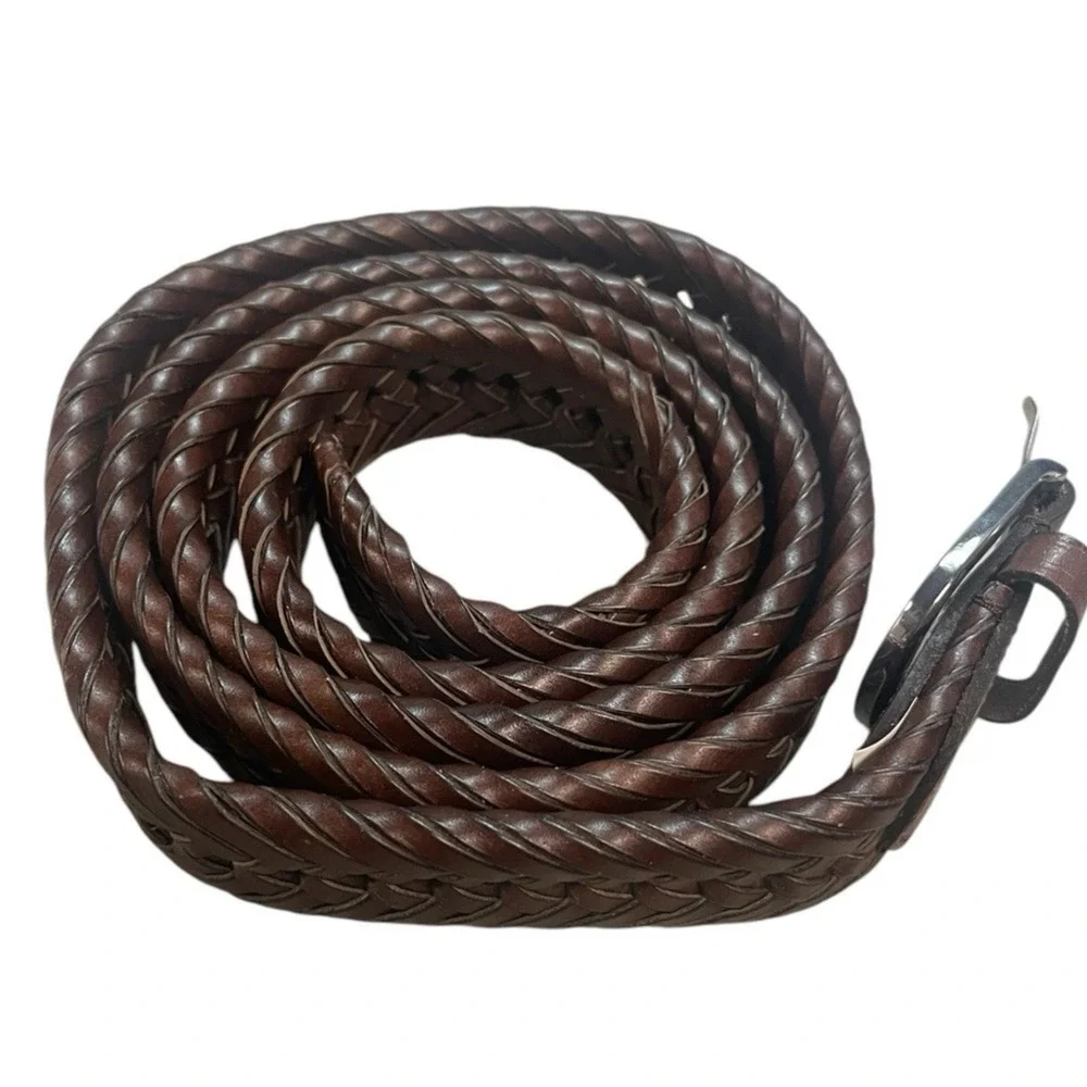 Kontoor Braided Genuine Leather Belt Mens Size 52 Brown Woven Design‎